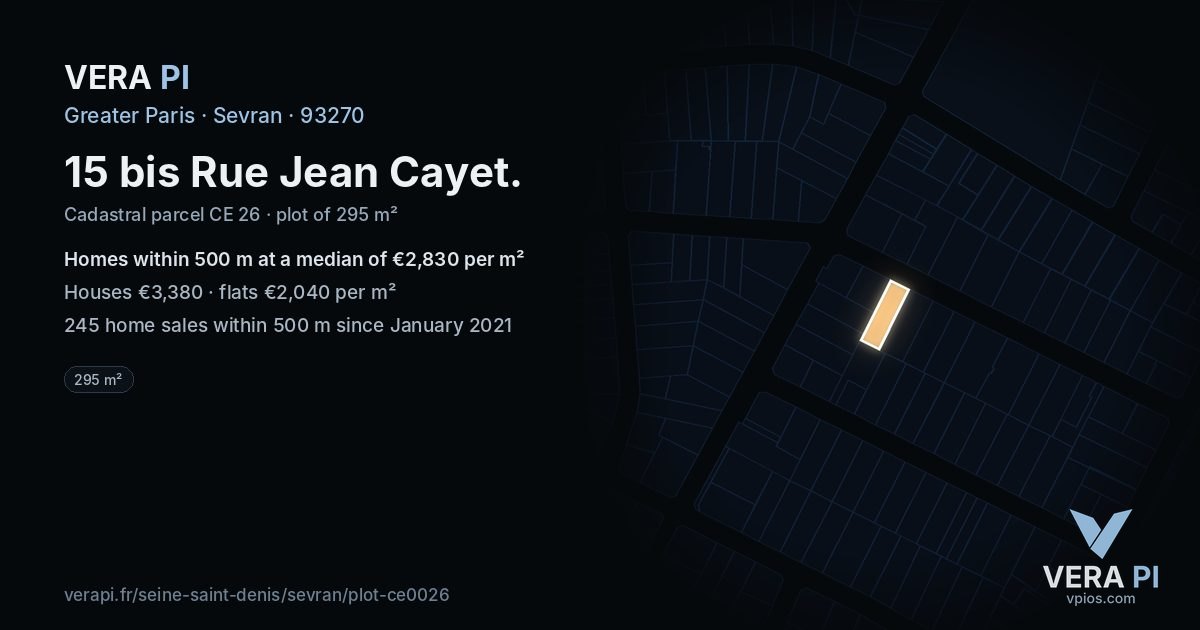 15 bis Rue Jean Cayet, Sevran at night – the plot lit, the parcels around coloured by the prices near them