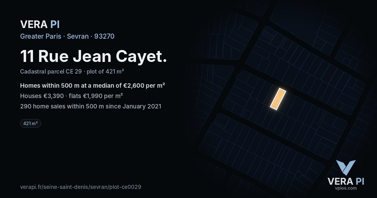 11 Rue Jean Cayet, Sevran at night – the plot lit, the parcels around coloured by the prices near them