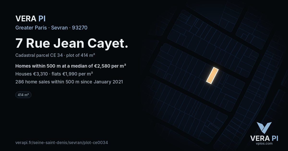 7 Rue Jean Cayet, Sevran at night – the plot lit, the parcels around coloured by the prices near them