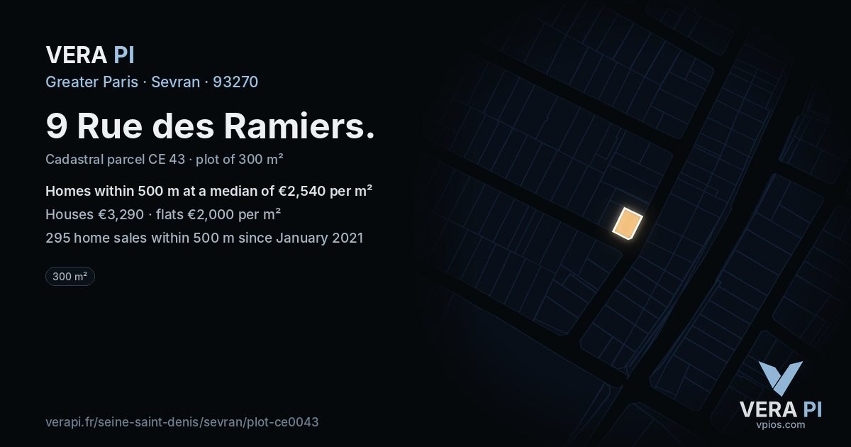 9 Rue des Ramiers, Sevran at night – the plot lit, the parcels around coloured by the prices near them