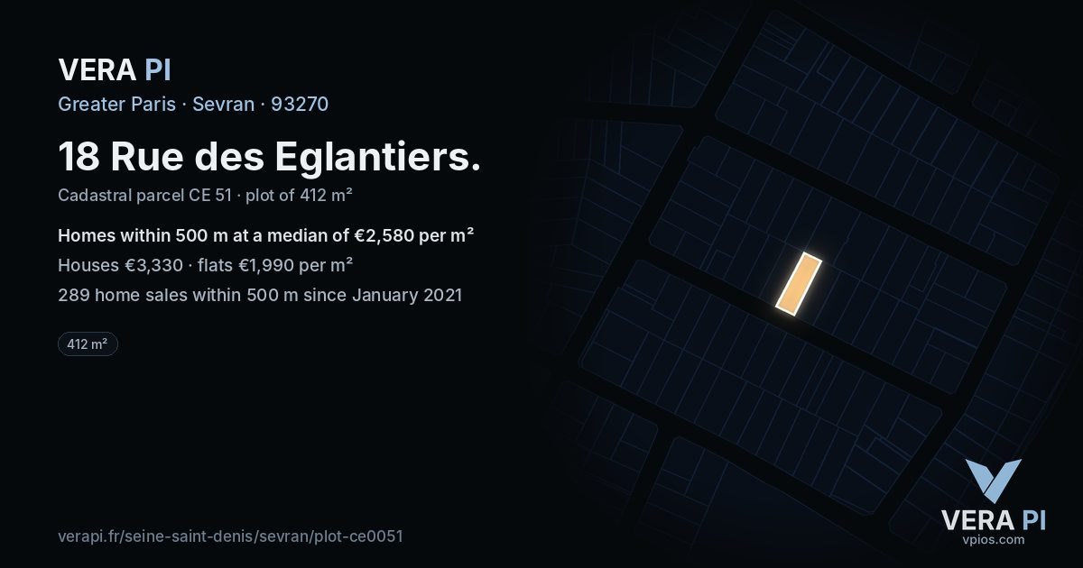 18 Rue des Eglantiers, Sevran at night – the plot lit, the parcels around coloured by the prices near them