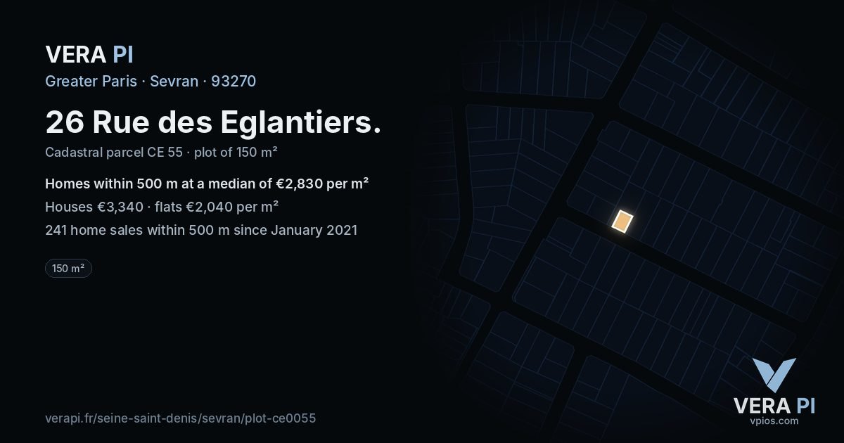 26 Rue des Eglantiers, Sevran at night – the plot lit, the parcels around coloured by the prices near them