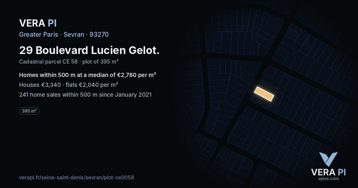 29 Boulevard Lucien Gelot, Sevran at night – the plot lit, the parcels around coloured by the prices near them