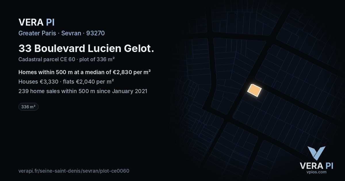 33 Boulevard Lucien Gelot, Sevran at night – the plot lit, the parcels around coloured by the prices near them