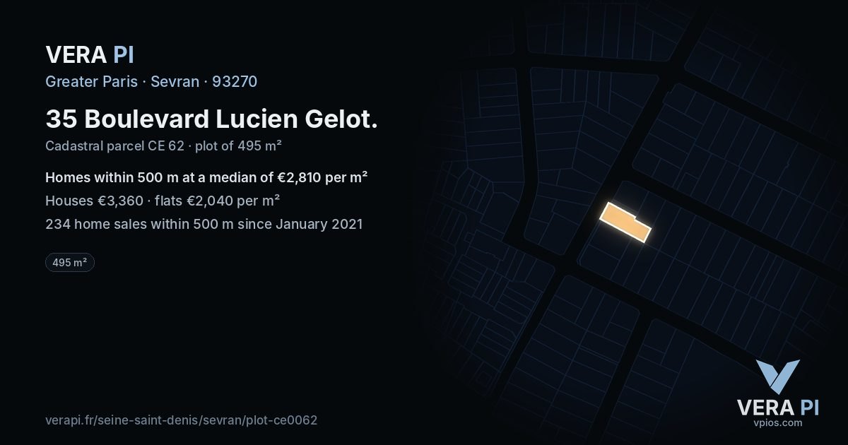 35 Boulevard Lucien Gelot, Sevran at night – the plot lit, the parcels around coloured by the prices near them