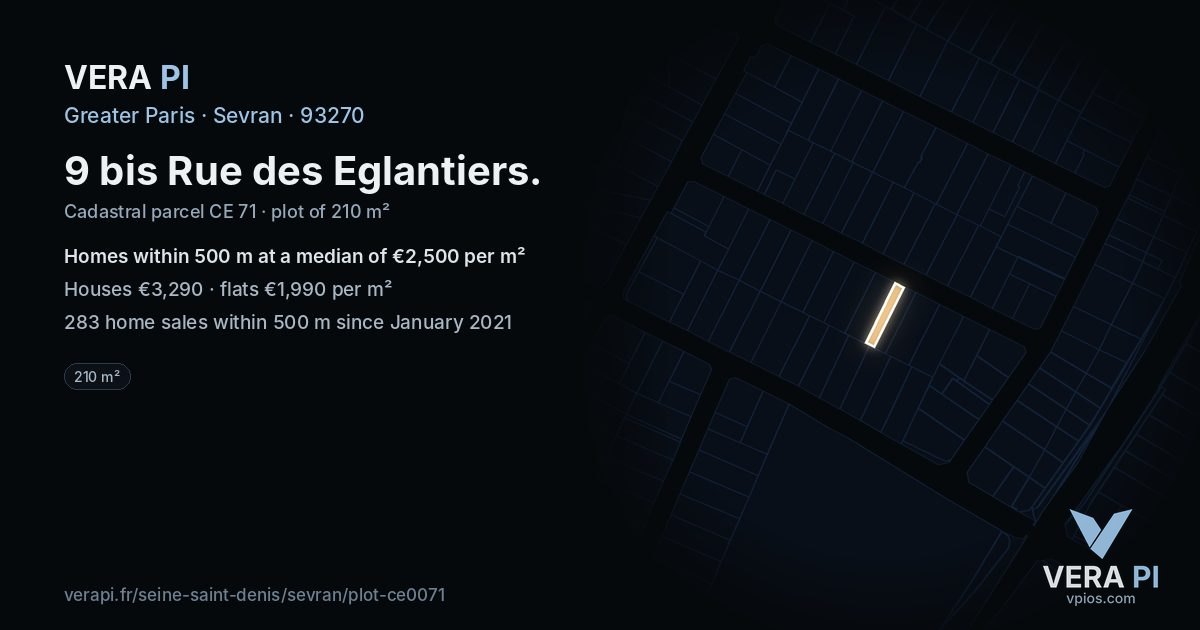 9 bis Rue des Eglantiers, Sevran at night – the plot lit, the parcels around coloured by the prices near them