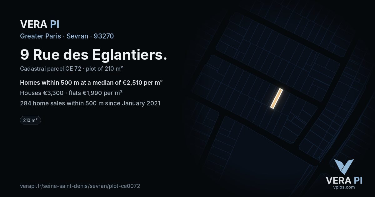 9 Rue des Eglantiers, Sevran at night – the plot lit, the parcels around coloured by the prices near them
