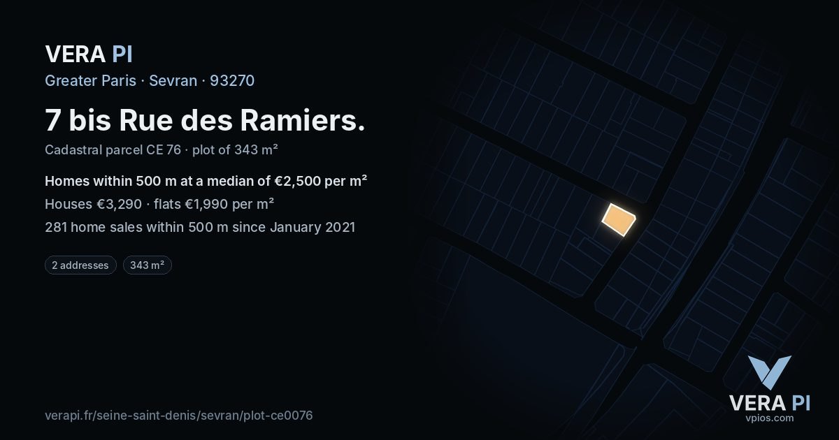 7 bis Rue des Ramiers, Sevran at night – the plot lit, the parcels around coloured by the prices near them