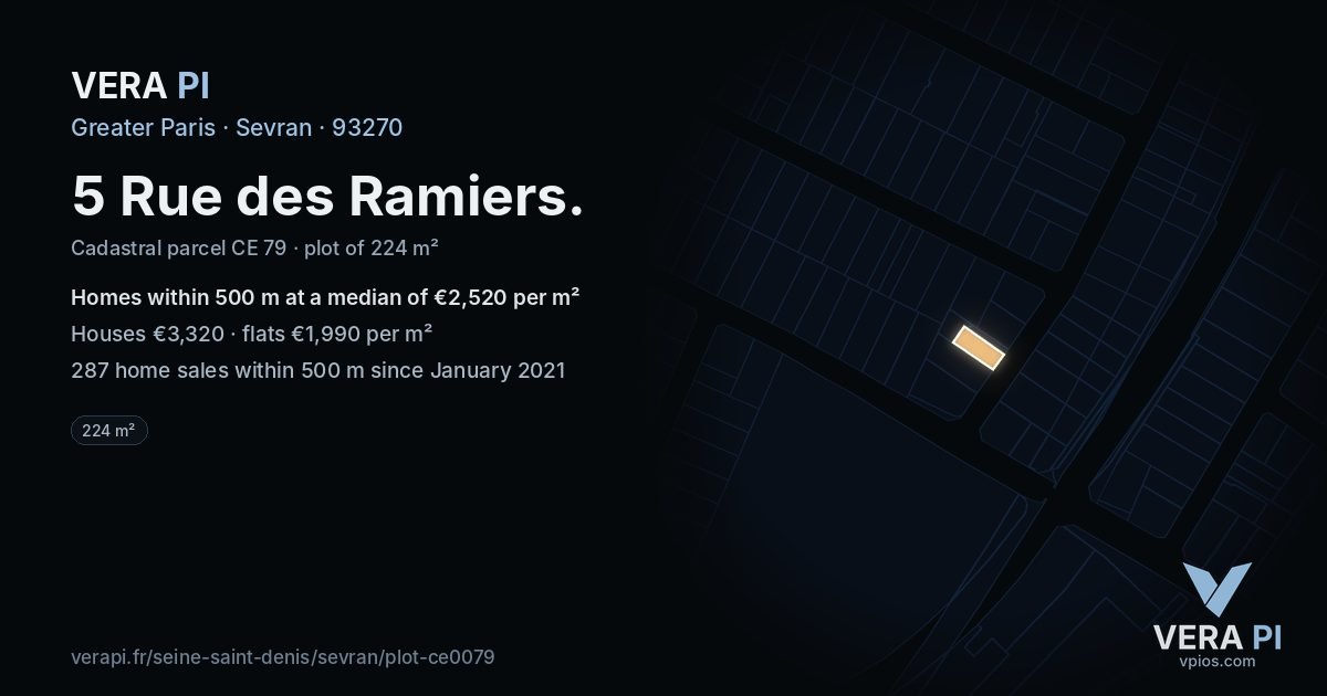 5 Rue des Ramiers, Sevran at night – the plot lit, the parcels around coloured by the prices near them
