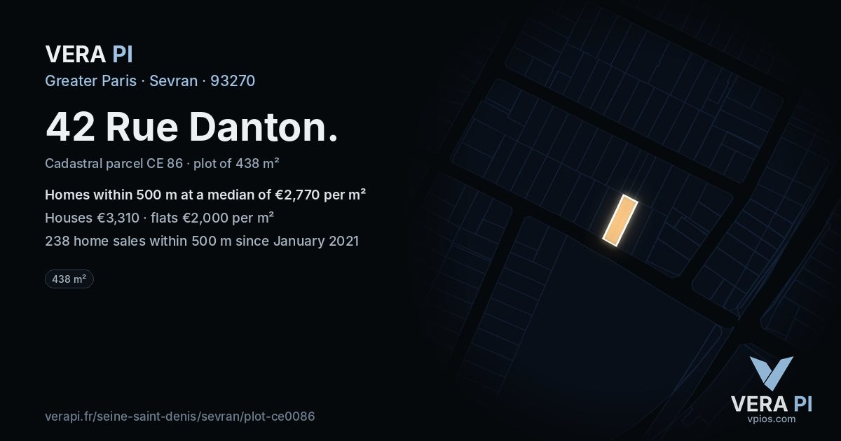 42 Rue Danton, Sevran at night – the plot lit, the parcels around coloured by the prices near them
