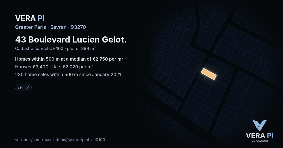 43 Boulevard Lucien Gelot, Sevran at night – the plot lit, the parcels around coloured by the prices near them