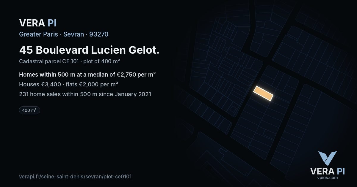 45 Boulevard Lucien Gelot, Sevran at night – the plot lit, the parcels around coloured by the prices near them