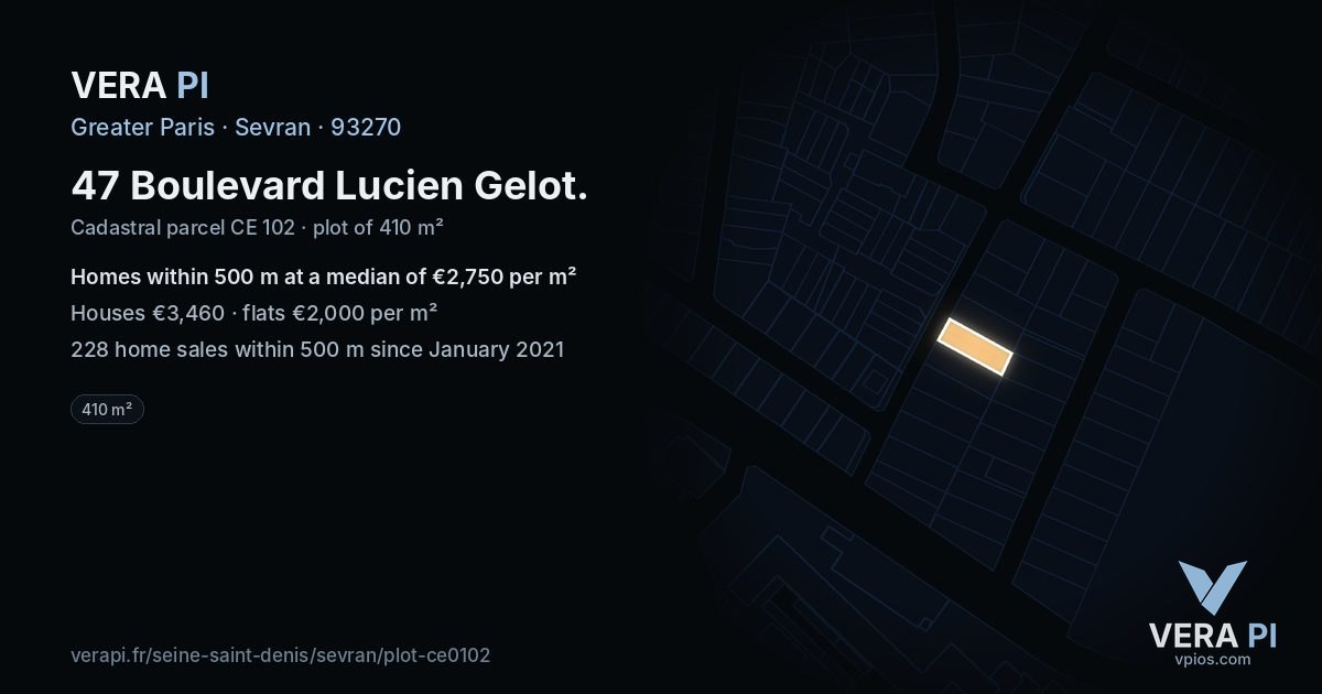 47 Boulevard Lucien Gelot, Sevran at night – the plot lit, the parcels around coloured by the prices near them