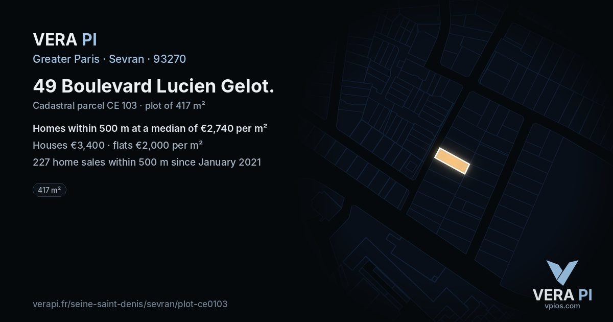 49 Boulevard Lucien Gelot, Sevran at night – the plot lit, the parcels around coloured by the prices near them