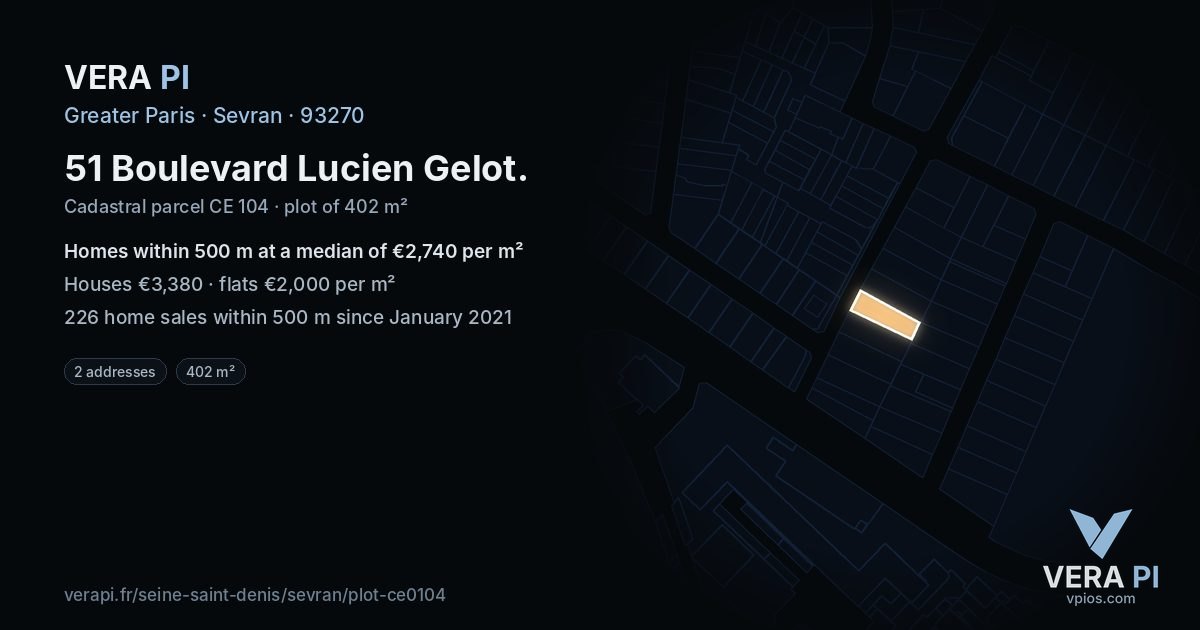 51 Boulevard Lucien Gelot, Sevran at night – the plot lit, the parcels around coloured by the prices near them