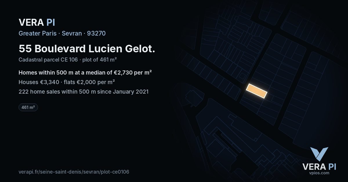 55 Boulevard Lucien Gelot, Sevran at night – the plot lit, the parcels around coloured by the prices near them