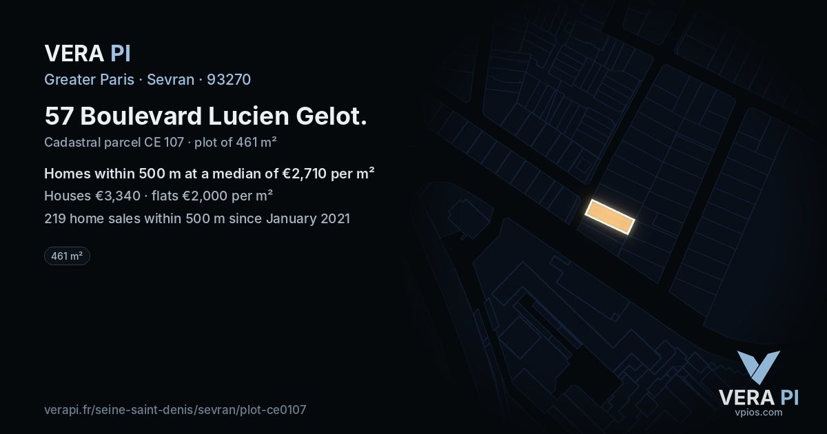 57 Boulevard Lucien Gelot, Sevran at night – the plot lit, the parcels around coloured by the prices near them