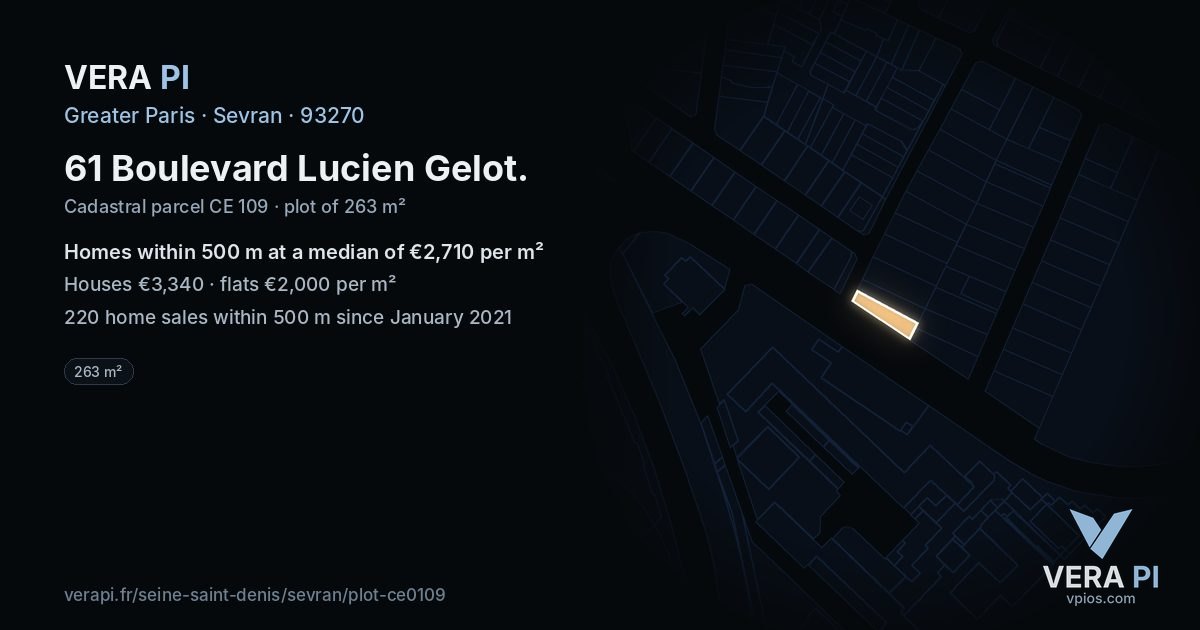 61 Boulevard Lucien Gelot, Sevran at night – the plot lit, the parcels around coloured by the prices near them