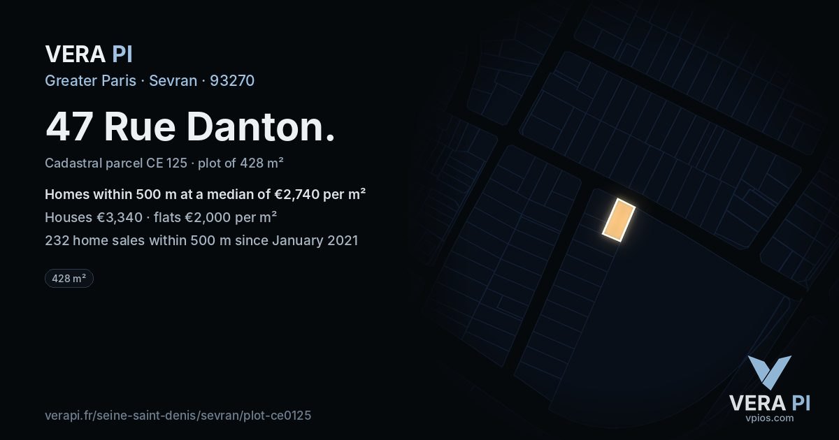 47 Rue Danton, Sevran at night – the plot lit, the parcels around coloured by the prices near them