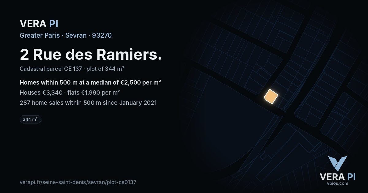 2 Rue des Ramiers, Sevran at night – the plot lit, the parcels around coloured by the prices near them