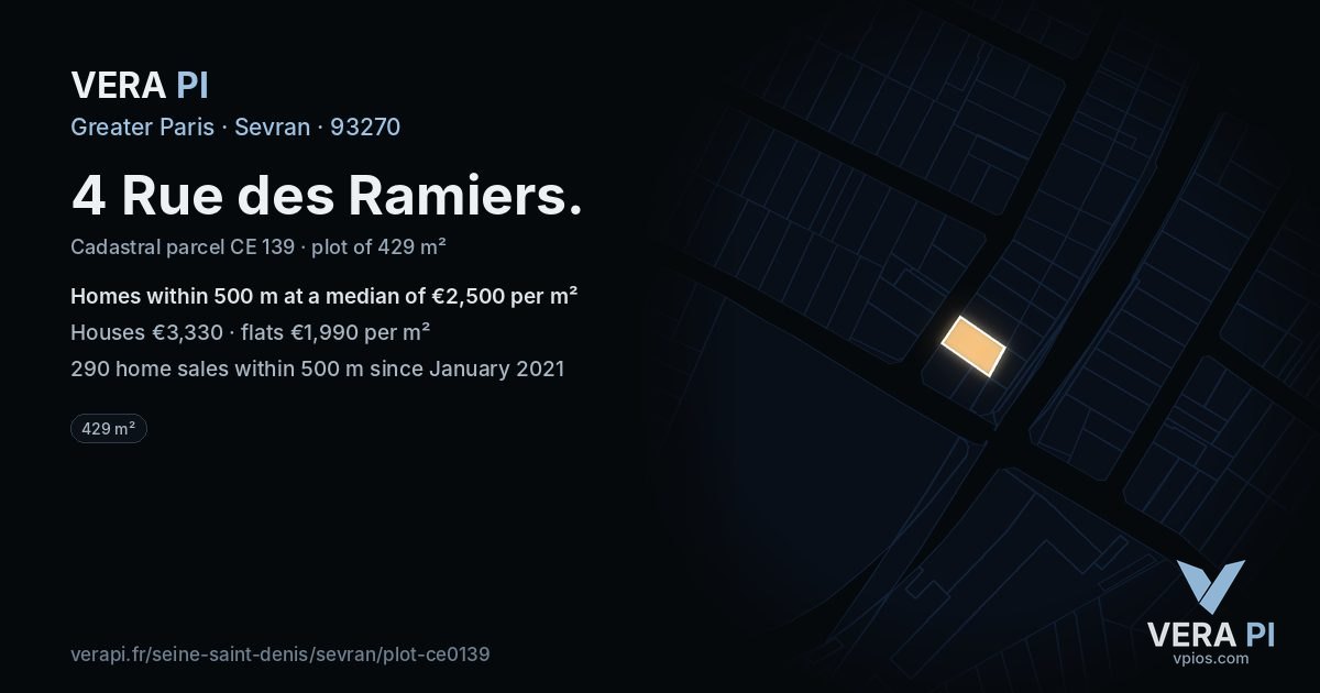 4 Rue des Ramiers, Sevran at night – the plot lit, the parcels around coloured by the prices near them