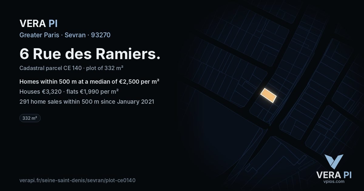 6 Rue des Ramiers, Sevran at night – the plot lit, the parcels around coloured by the prices near them