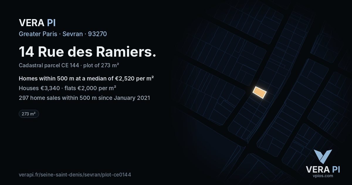 14 Rue des Ramiers, Sevran at night – the plot lit, the parcels around coloured by the prices near them