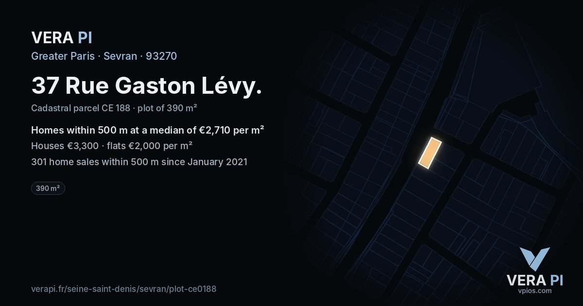 37 Rue Gaston Lévy, Sevran at night – the plot lit, the parcels around coloured by the prices near them