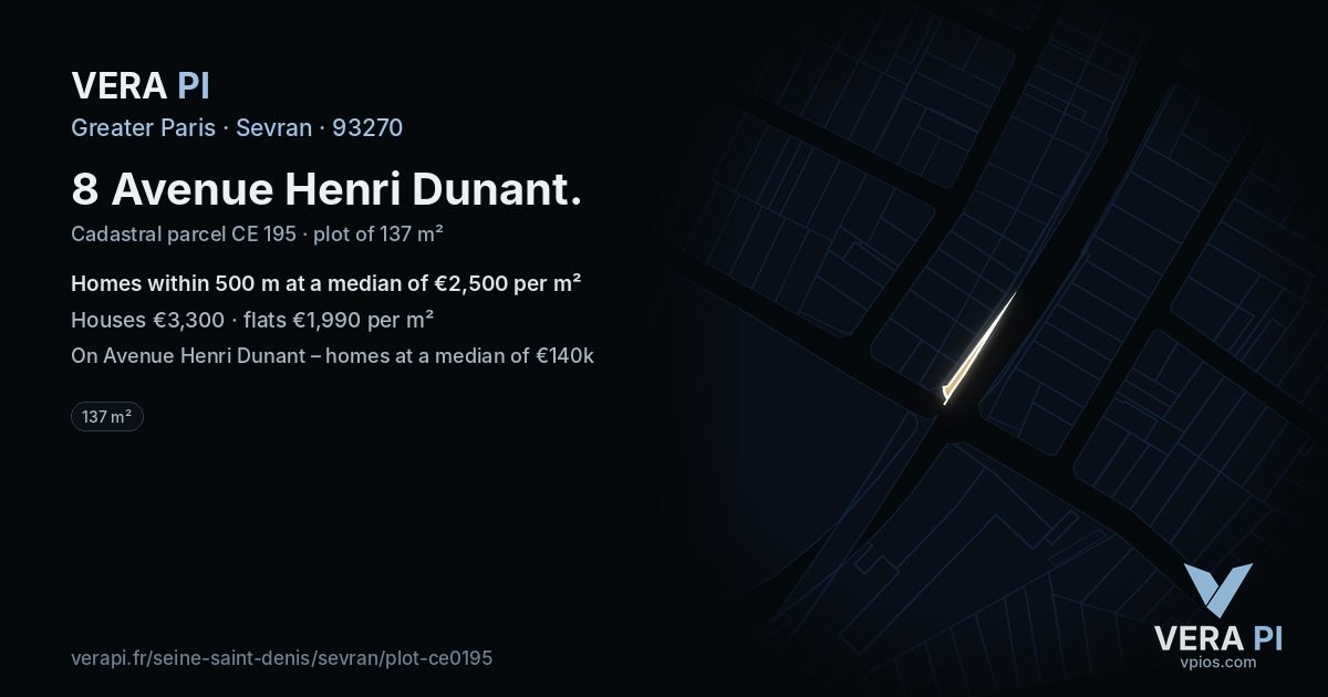 8 Avenue Henri Dunant, Sevran at night – the plot lit, the parcels around coloured by the prices near them