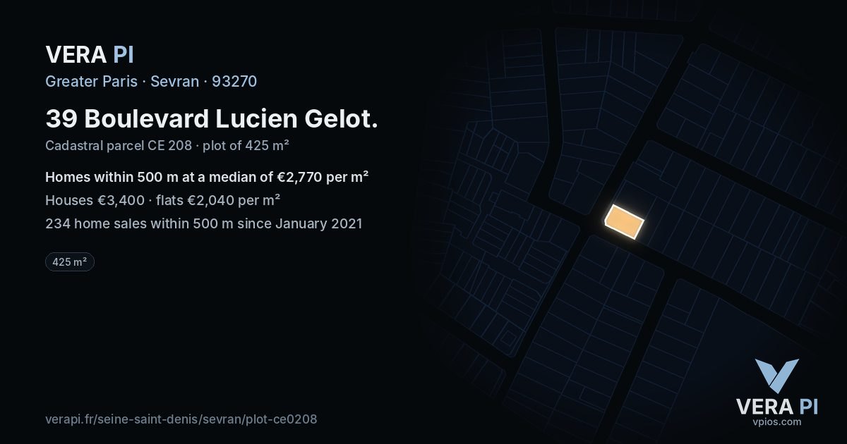 39 Boulevard Lucien Gelot, Sevran at night – the plot lit, the parcels around coloured by the prices near them
