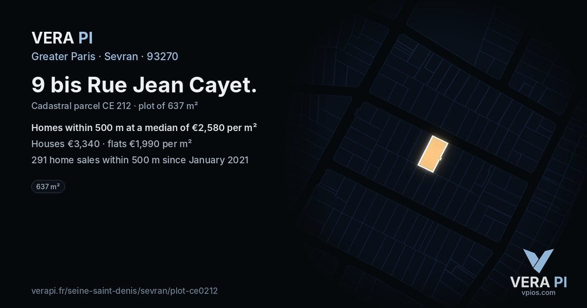 9 bis Rue Jean Cayet, Sevran at night – the plot lit, the parcels around coloured by the prices near them