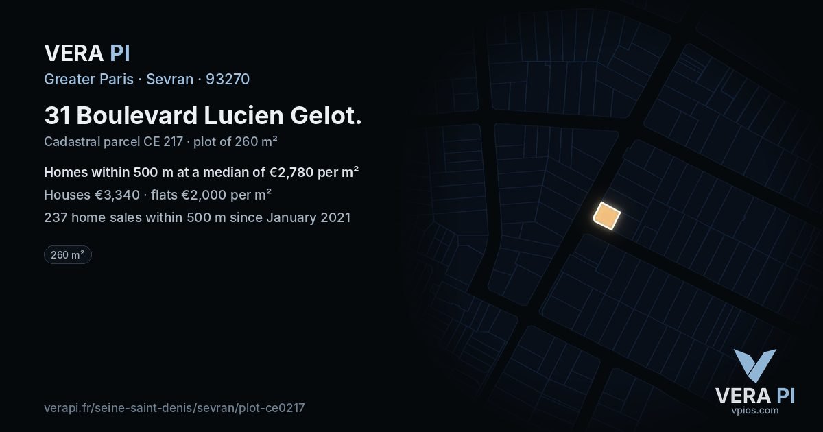 31 Boulevard Lucien Gelot, Sevran at night – the plot lit, the parcels around coloured by the prices near them