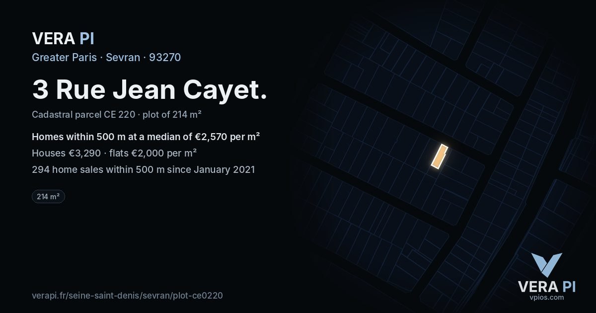 3 Rue Jean Cayet, Sevran at night – the plot lit, the parcels around coloured by the prices near them