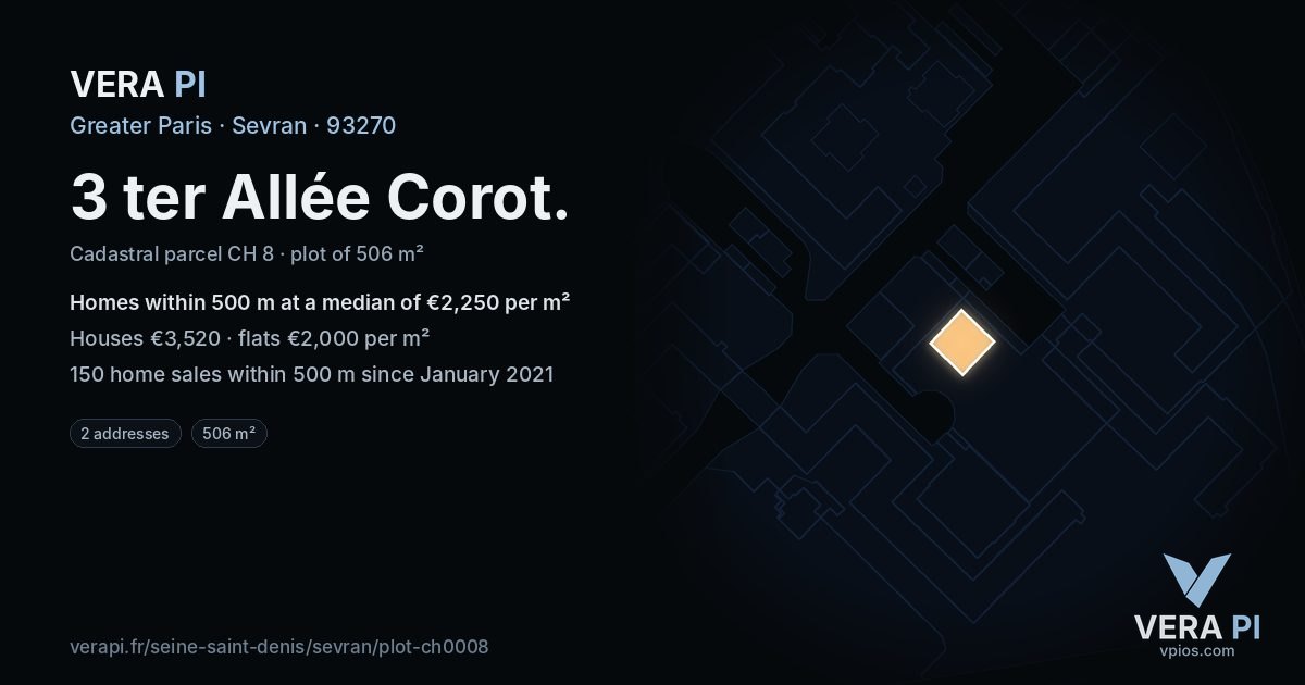 3 ter Allée Corot, Sevran at night – the plot lit, the parcels around coloured by the prices near them