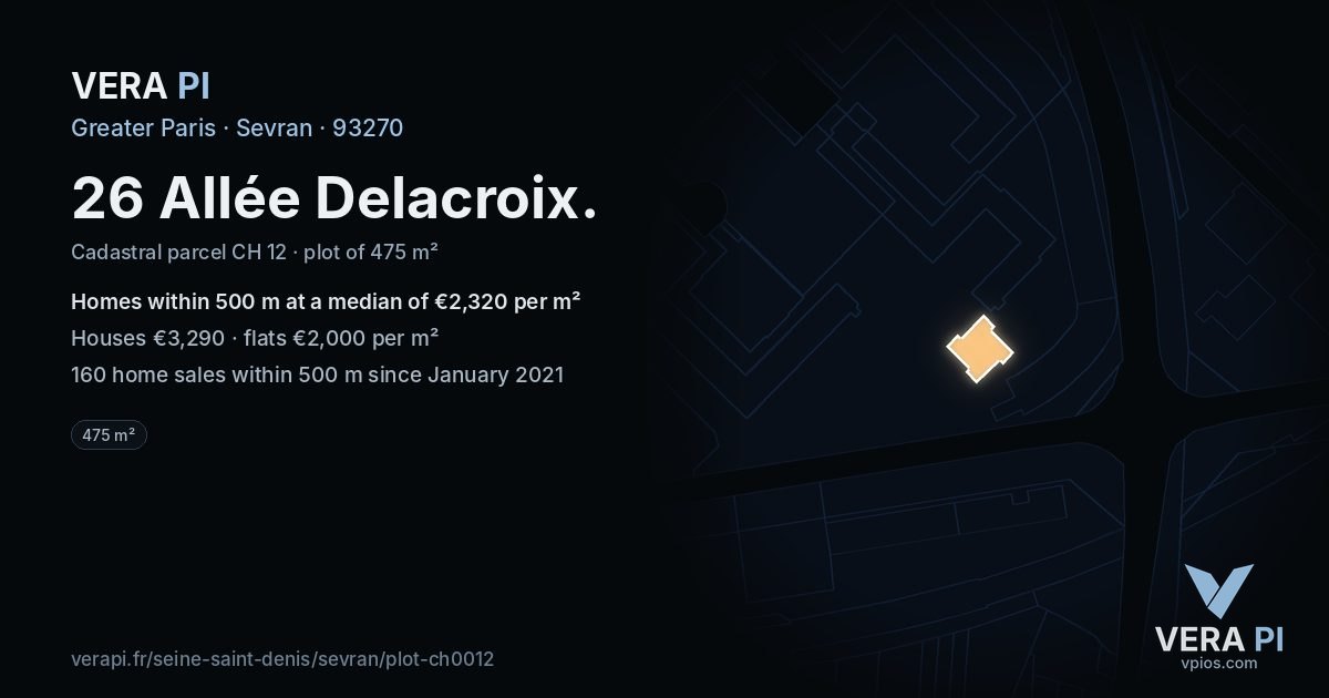 26 Allée Delacroix, Sevran at night – the plot lit, the parcels around coloured by the prices near them