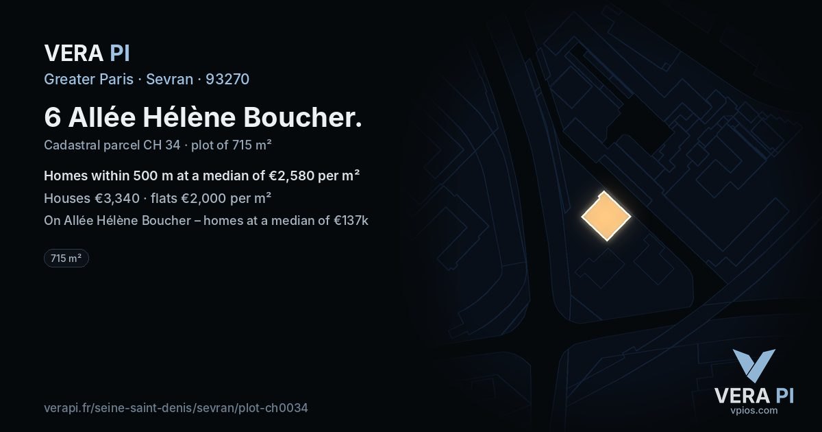 6 Allée Hélène Boucher, Sevran at night – the plot lit, the parcels around coloured by the prices near them