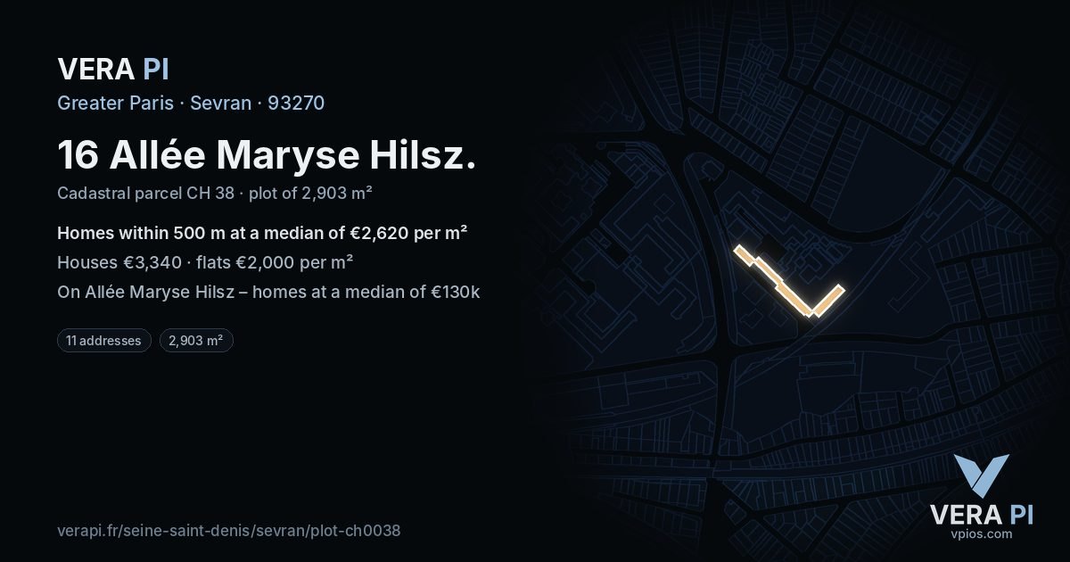 16 Allée Maryse Hilsz, Sevran at night – the plot lit, the parcels around coloured by the prices near them