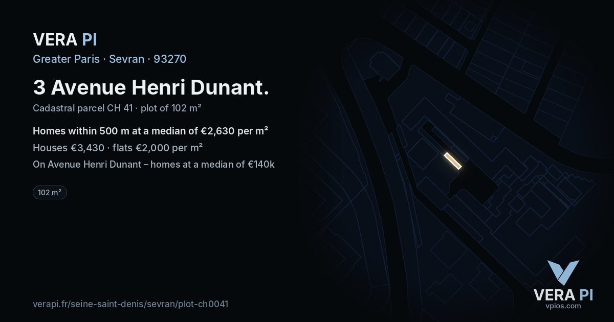 3 Avenue Henri Dunant, Sevran at night – the plot lit, the parcels around coloured by the prices near them
