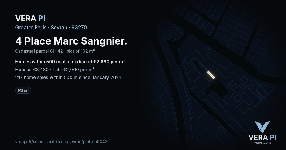 4 Place Marc Sangnier, Sevran at night – the plot lit, the parcels around coloured by the prices near them