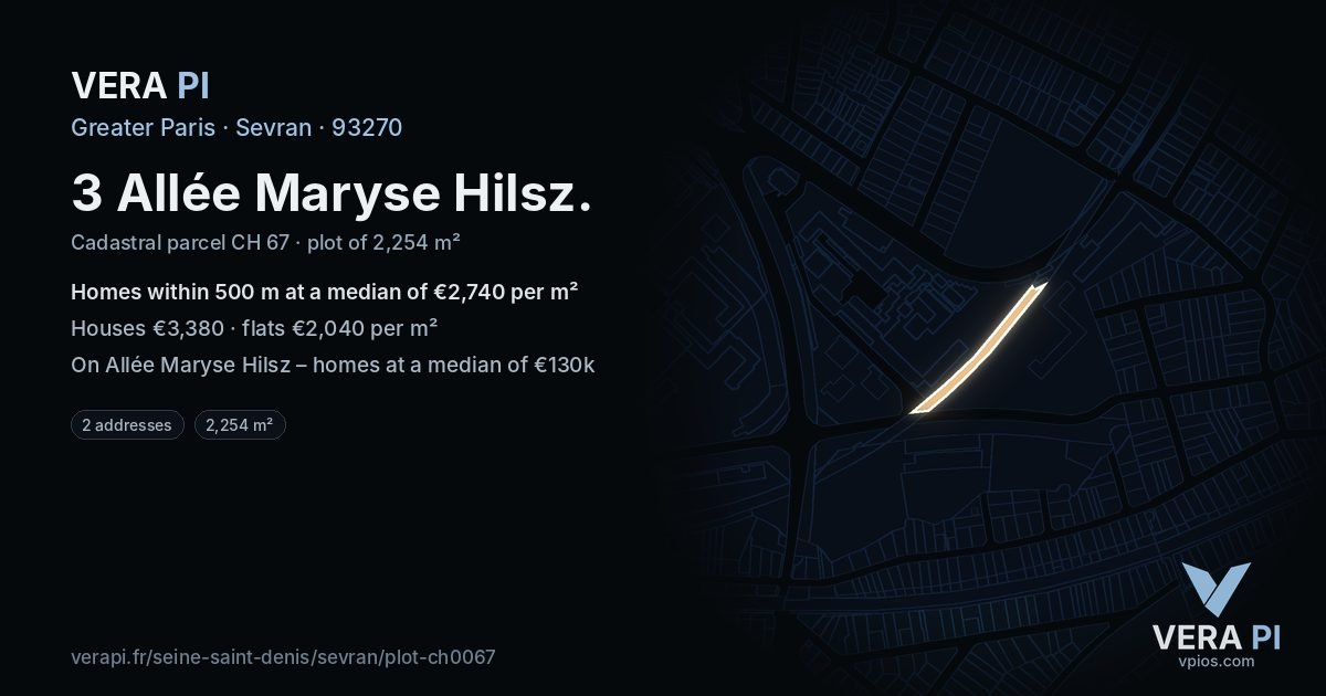 3 Allée Maryse Hilsz, Sevran at night – the plot lit, the parcels around coloured by the prices near them