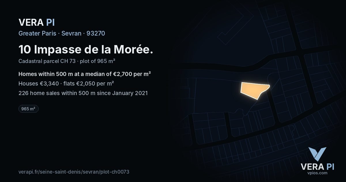 10 Impasse de la Morée, Sevran at night – the plot lit, the parcels around coloured by the prices near them