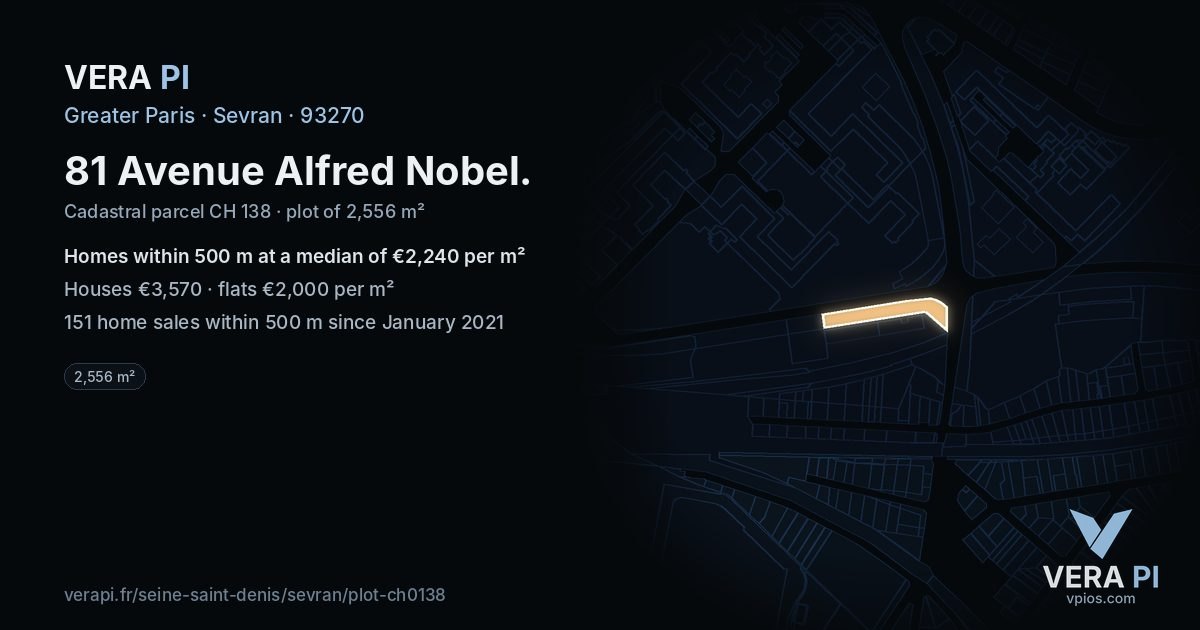 81 Avenue Alfred Nobel, Sevran at night – the plot lit, the parcels around coloured by the prices near them