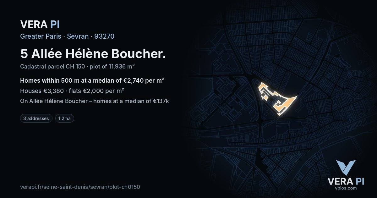 5 Allée Hélène Boucher, Sevran at night – the plot lit, the parcels around coloured by the prices near them