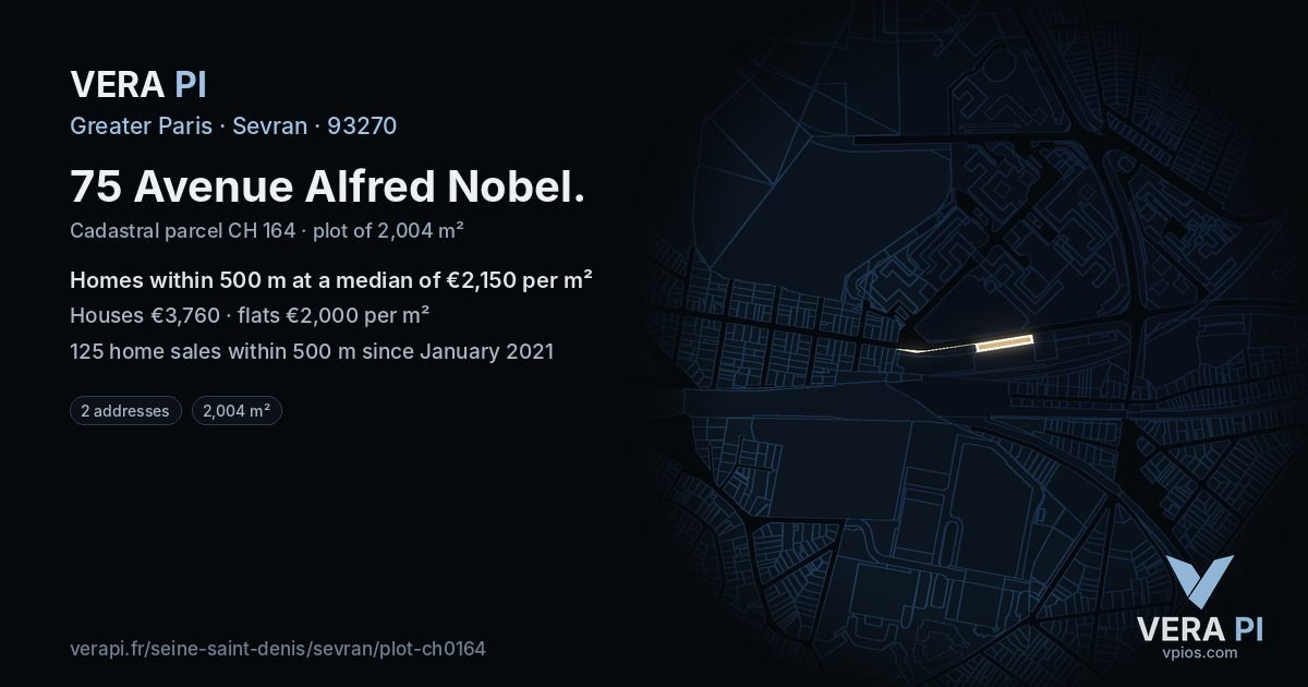75 Avenue Alfred Nobel, Sevran at night – the plot lit, the parcels around coloured by the prices near them