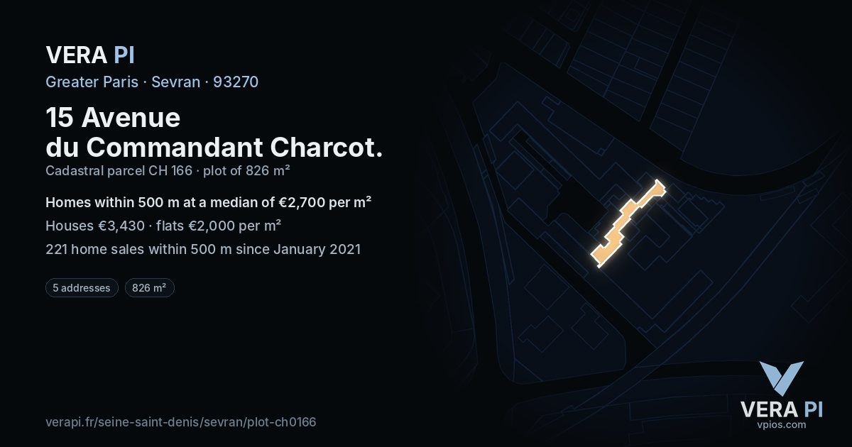 15 Avenue du Commandant Charcot, Sevran at night – the plot lit, the parcels around coloured by the prices near them