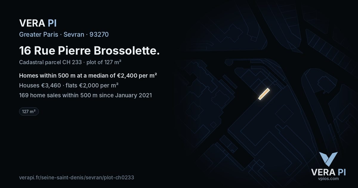 16 Rue Pierre Brossolette, Sevran at night – the plot lit, the parcels around coloured by the prices near them