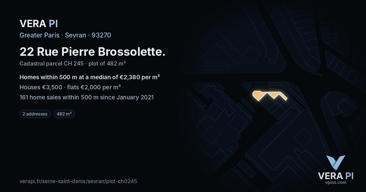 22 Rue Pierre Brossolette, Sevran at night – the plot lit, the parcels around coloured by the prices near them