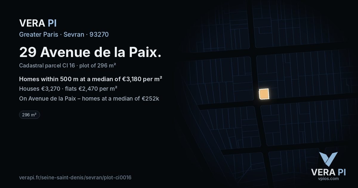 29 Avenue de la Paix, Sevran at night – the plot lit, the parcels around coloured by the prices near them
