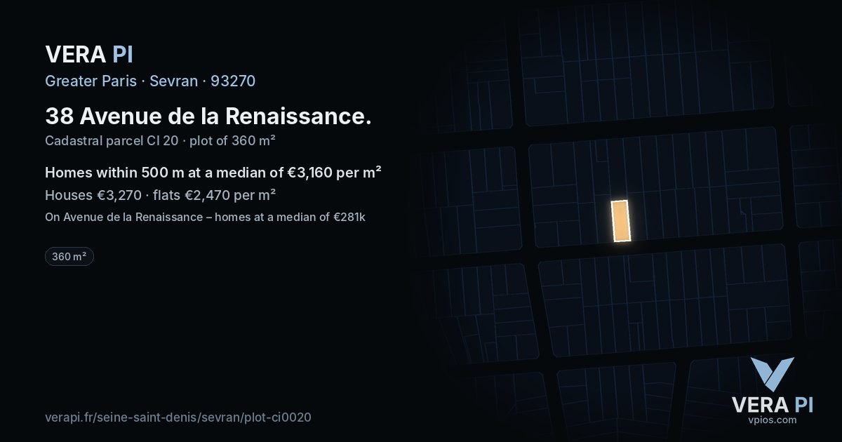 38 Avenue de la Renaissance, Sevran at night – the plot lit, the parcels around coloured by the prices near them