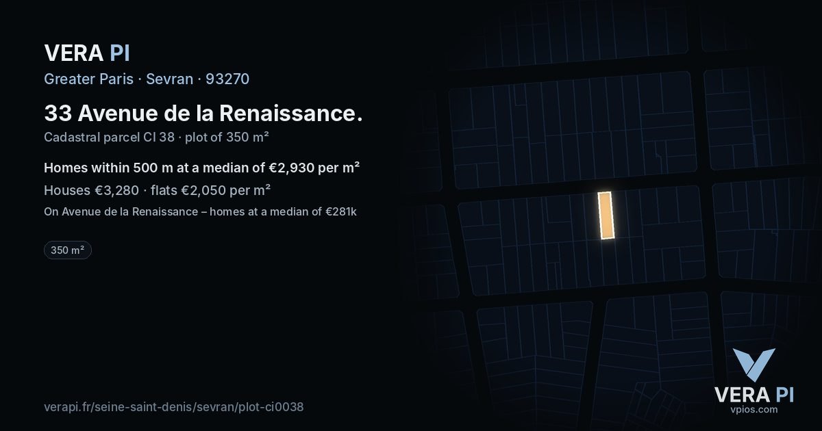 33 Avenue de la Renaissance, Sevran at night – the plot lit, the parcels around coloured by the prices near them